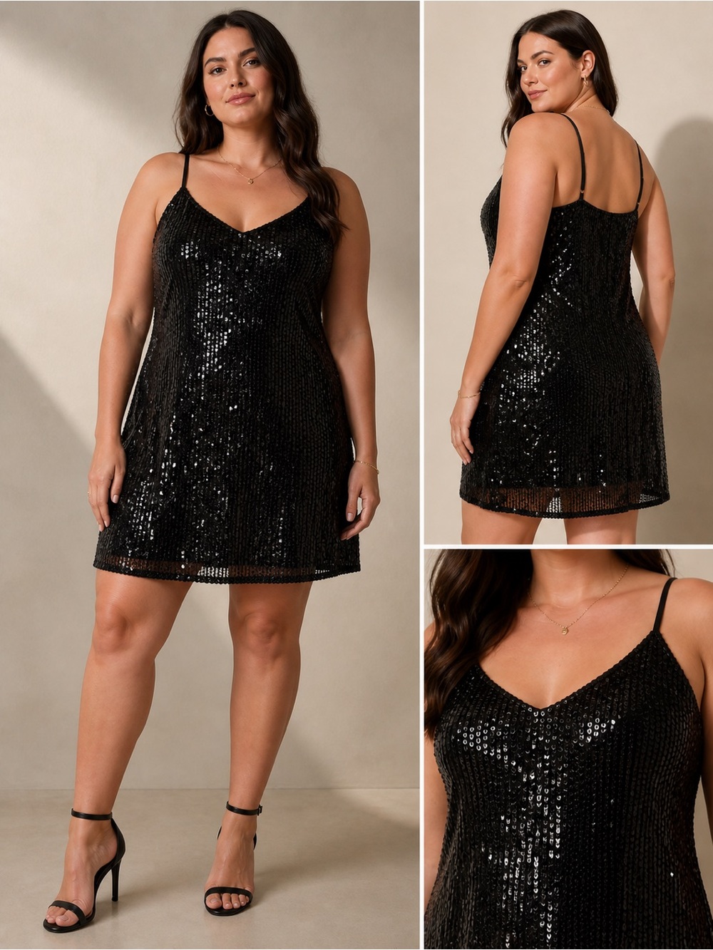 Banana Republic Black Sequin Slip Dress Tall 16 Strappy Party Midi Glam NYE